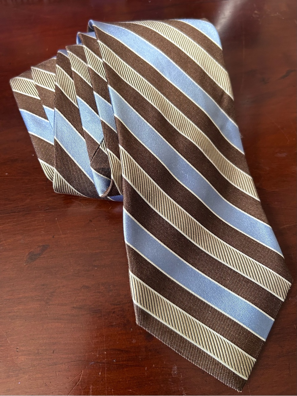 DANIEL CREMIEUX TIE 100% Silk Brown Tan Blue Stripes